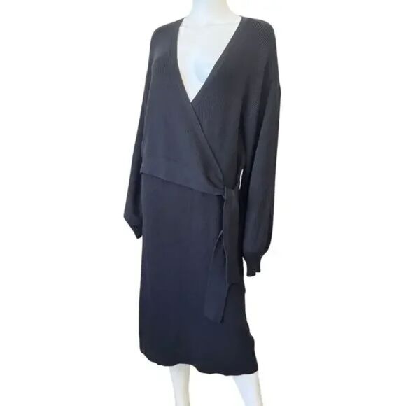 Charles‎ Henry Viscose Long Sleeve Faux Wrap Sweater Dress Size XL Black NWT - Picture 6 of 6